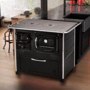  Fogão a Lenha com Forno D 99 x 66 Cm Caixa de Lenha Supreme Box Aço Inox Preto - Hidro 