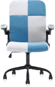 YAMASORO Cadeira de Computador Confortavel para Home Office com Estofado do Tecido e Braço Ajustável-Azul e branco