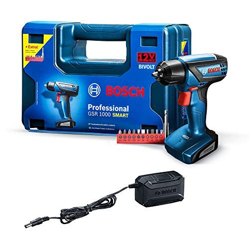 Parafusadeira Furadeira a bateria Bosch GSR 1000 Smart 12V com 10 bits e maleta